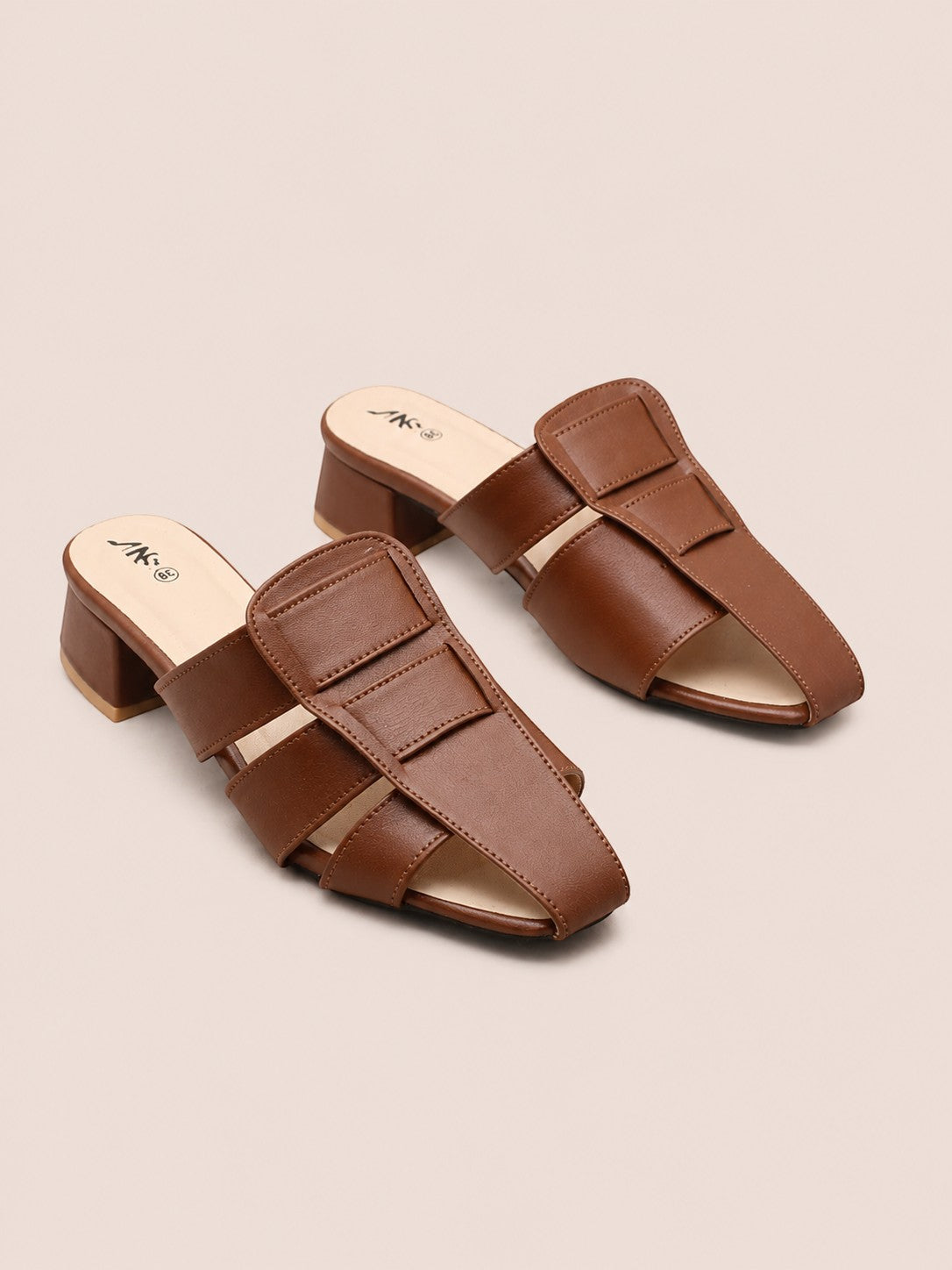 Nawabi Shoes BD brown open-toe block heel sandals with a stylish multi-strap design for women.