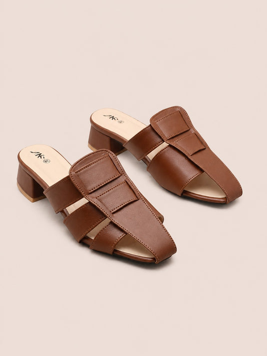 Nawabi Shoes BD brown open-toe block heel sandals with a stylish multi-strap design for women.