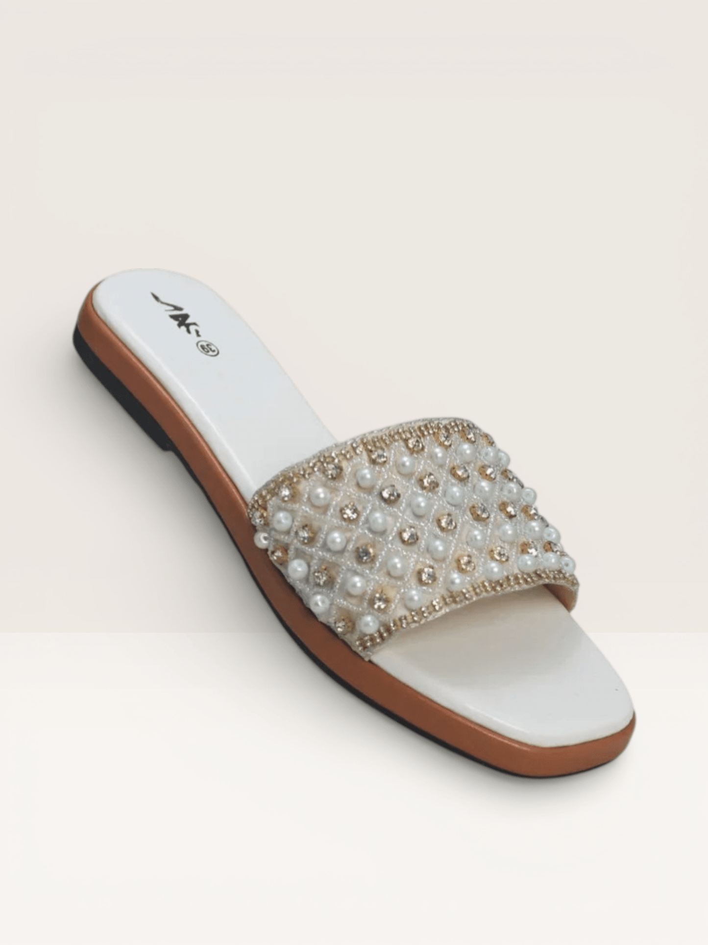 Pearl & Rhinestone Embellished Slides - Elegant Beaded Flat Sandals | Nawabi Shoes BD - Nawabi Shoes BD