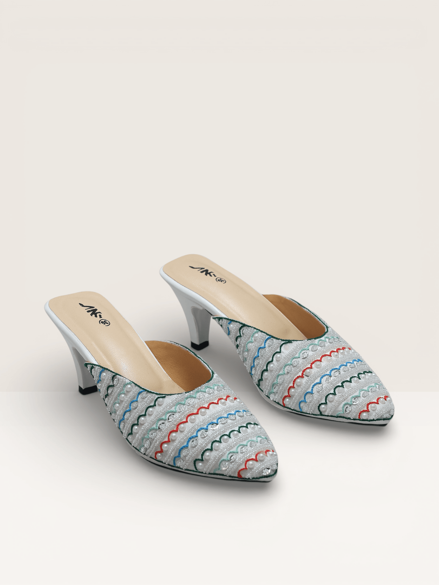 Pointed Toe Block Heels | Silver & Rose Gold Party Shoes BD - Nawabi Shoes BD