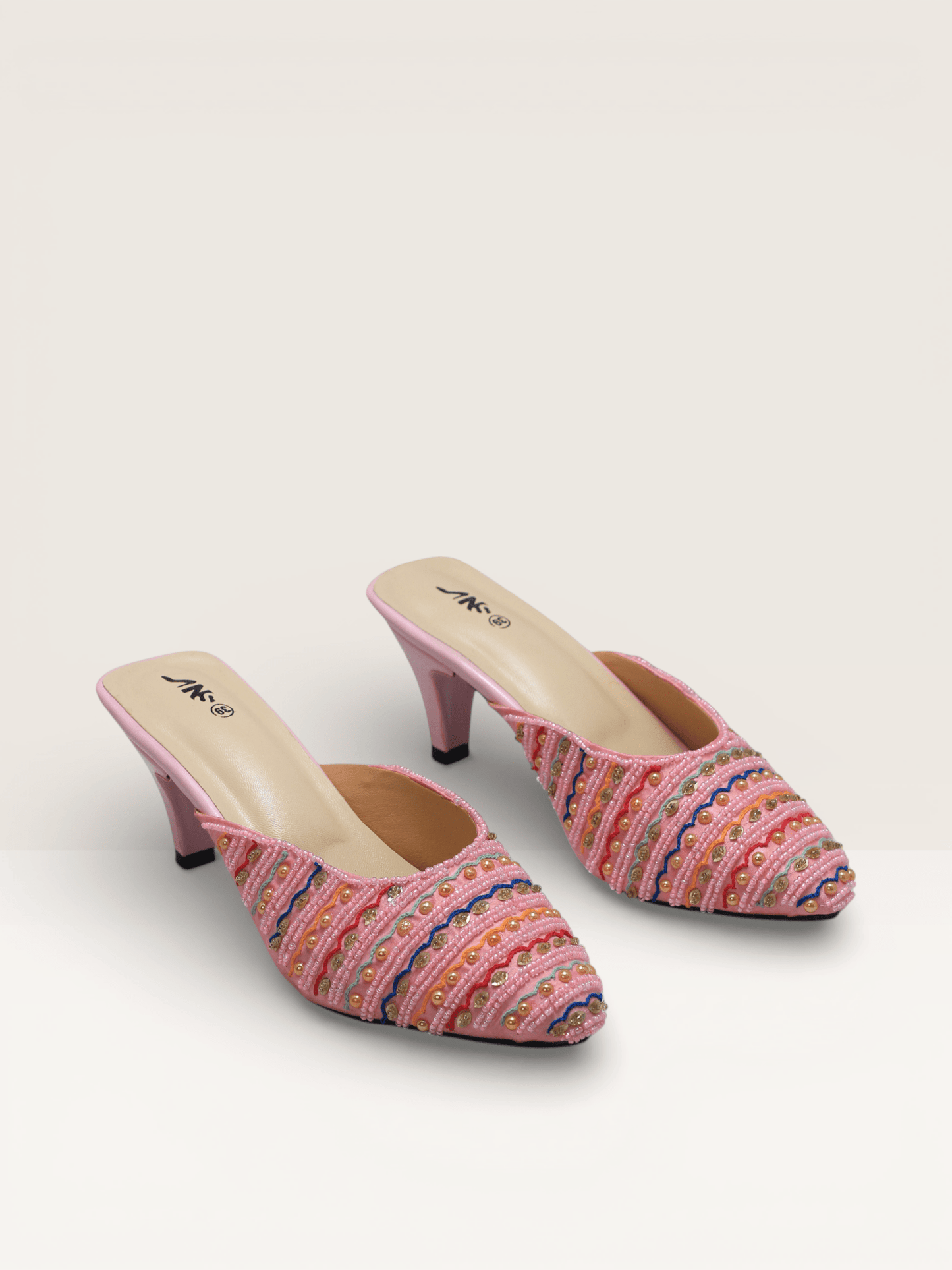 Pointed Toe Block Heels | Silver & Rose Gold Party Shoes BD - Nawabi Shoes BD