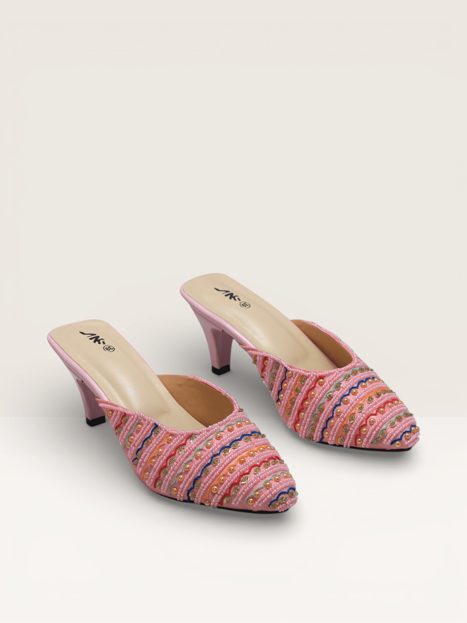 Pointed Toe Block Heels | Silver & Rose Gold Party Shoes BD - Nawabi Shoes BD