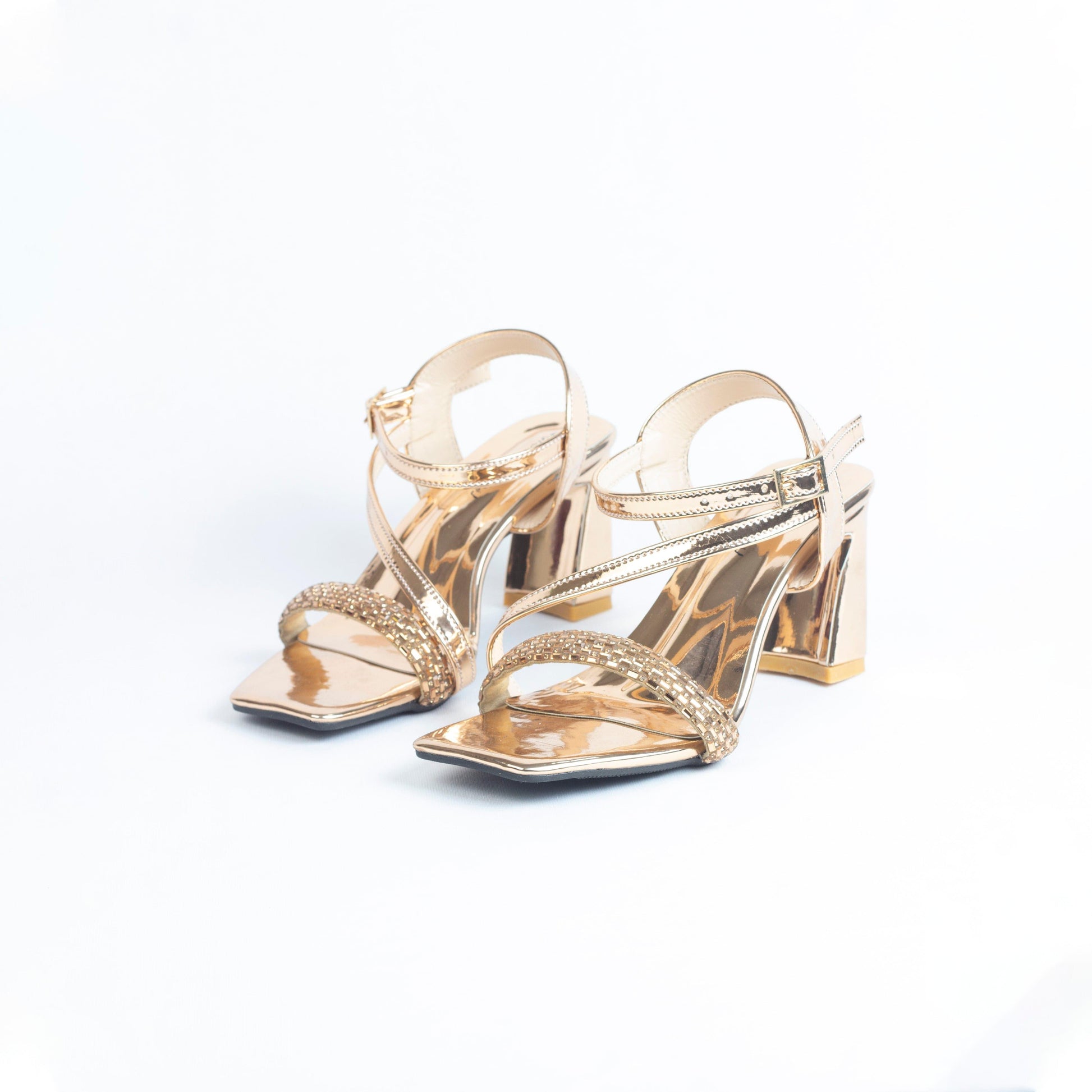 Rose Gold Women's Emory Open Toe Heels Mules-Nawabi Shoes BD