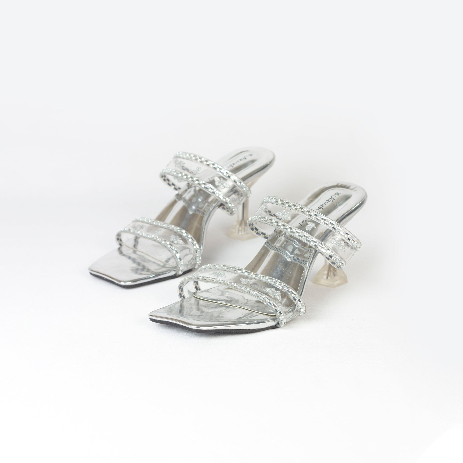 Silver Detailed Transparent Heels-Nawabi Shoes BD