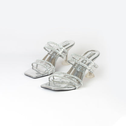 Silver Detailed Transparent Heels-Nawabi Shoes BD