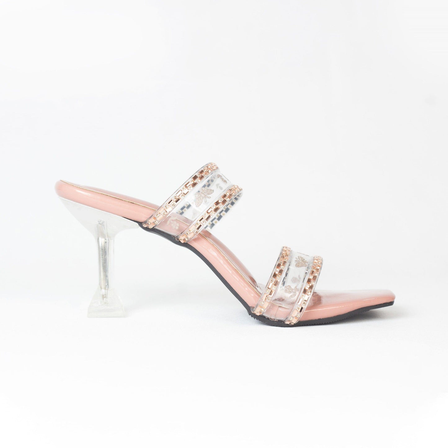Pink Detailed Transparent Heels-Nawabi Shoes BD