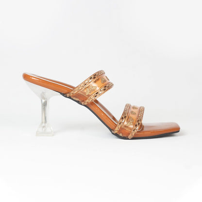 Brown Detailed Transparent Heels-Nawabi Shoes BD