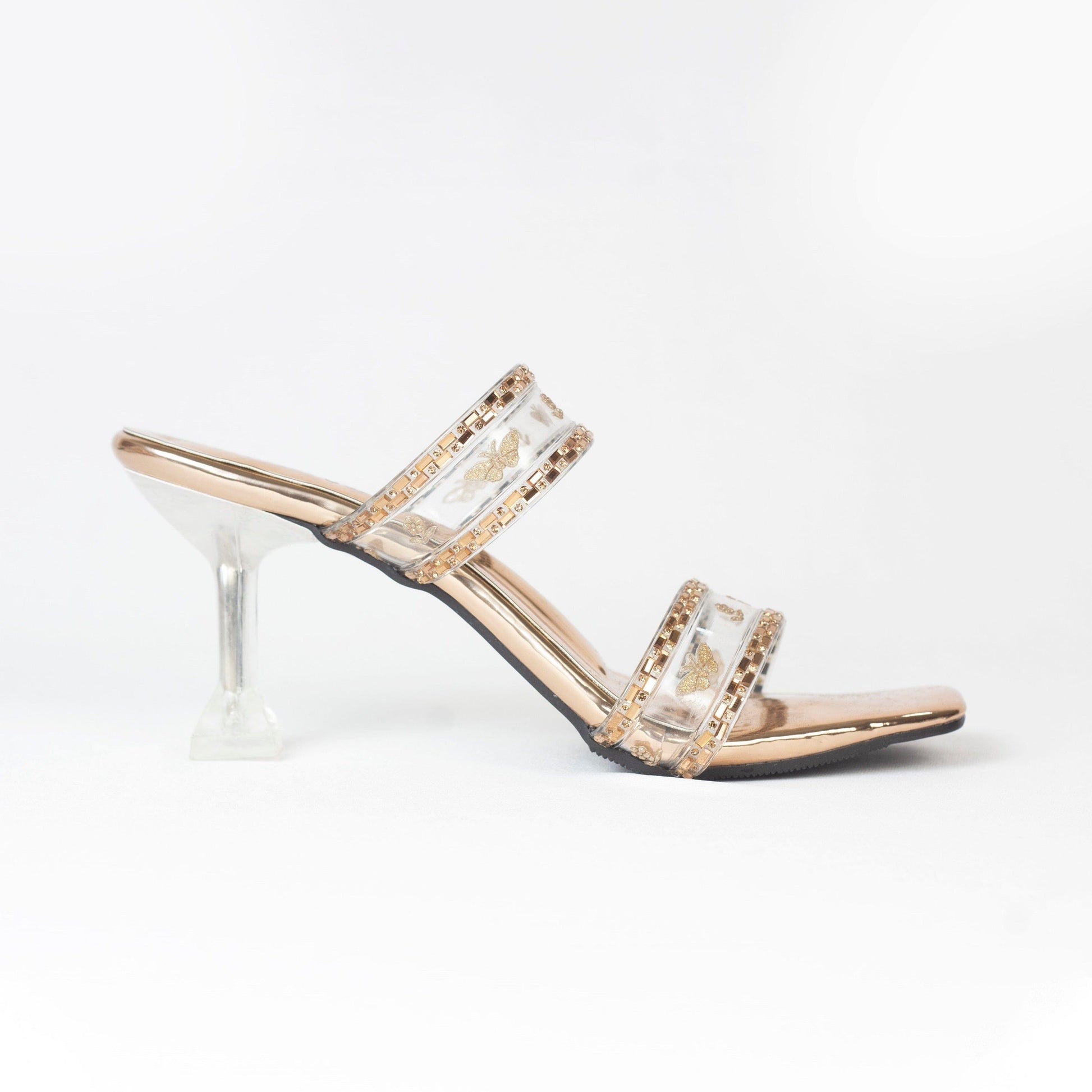 Rose Gold Detailed Transparent Heels-Nawabi Shoes BD