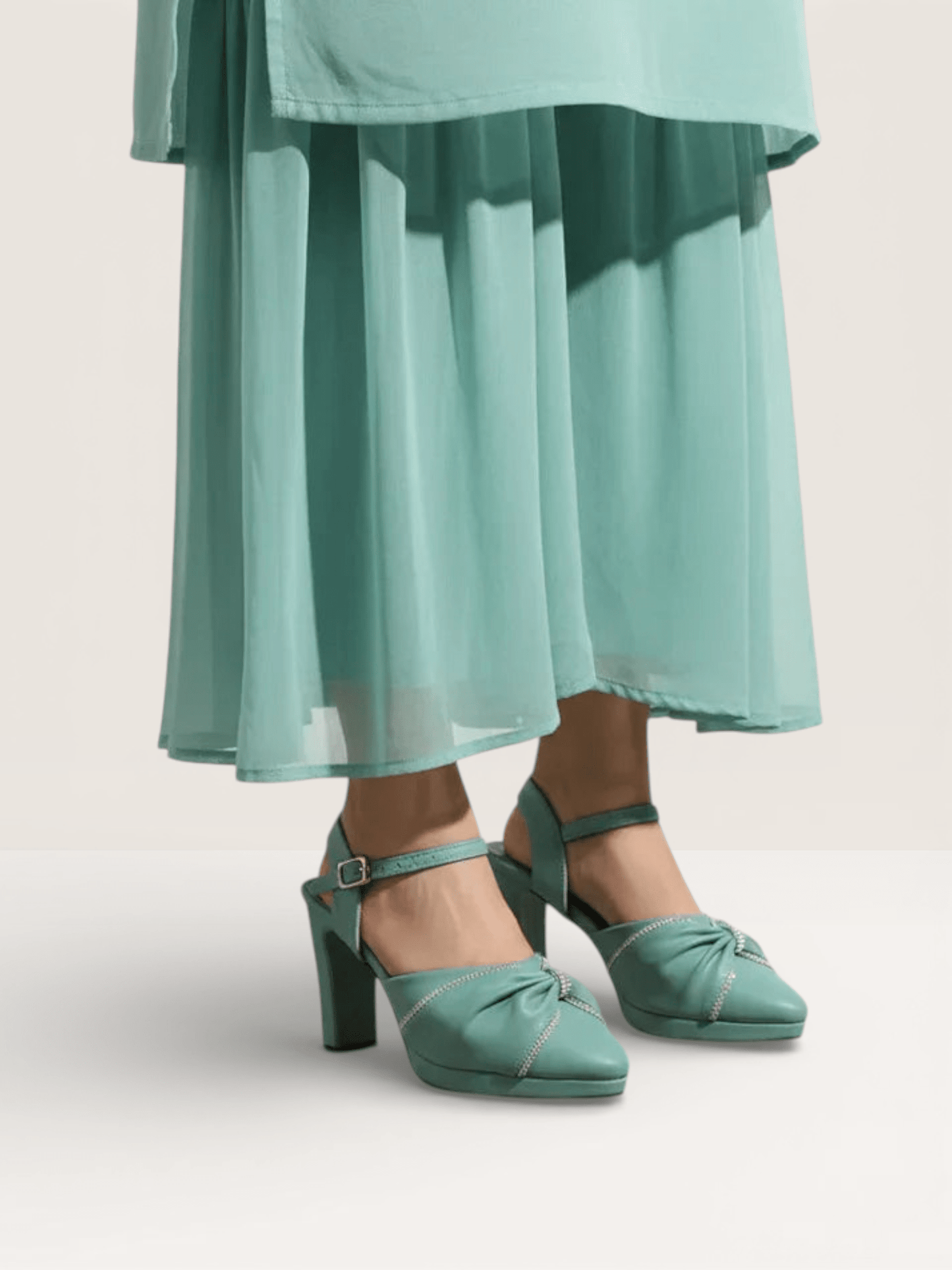 Women Rhinestone Decor Mary Jane Pumps, Chunky Heeled Elegant Pumps - Nawabi Shoes BD