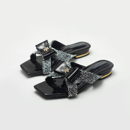 Black Cross Strappy Women's Flat Sandals- Nawabi Shoes BD