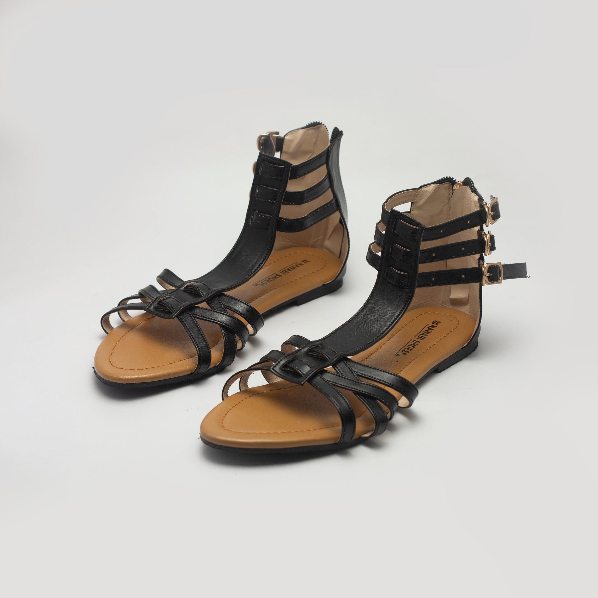 Black Cross Strap Zipper  Women's Flat Sandals - Nawabi Shoes BD