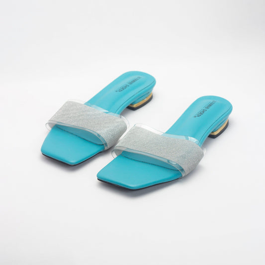 Blue Aqua Slide Women's Flat Sandals-Nawabi Shoes