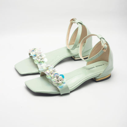 Aquamarine Crystal Strappy Women's Flat Sandals- Nawabi Shoes BD