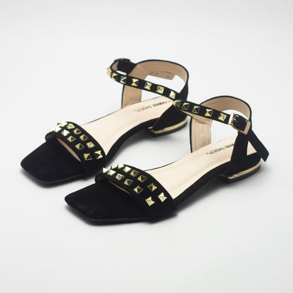 Black Detailed Strappy Women's Flat Sandals-Nawabi Shoes BD