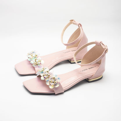 Pink Crystal Strappy Women's Flat Sandals- Nawabi Shoes BD
