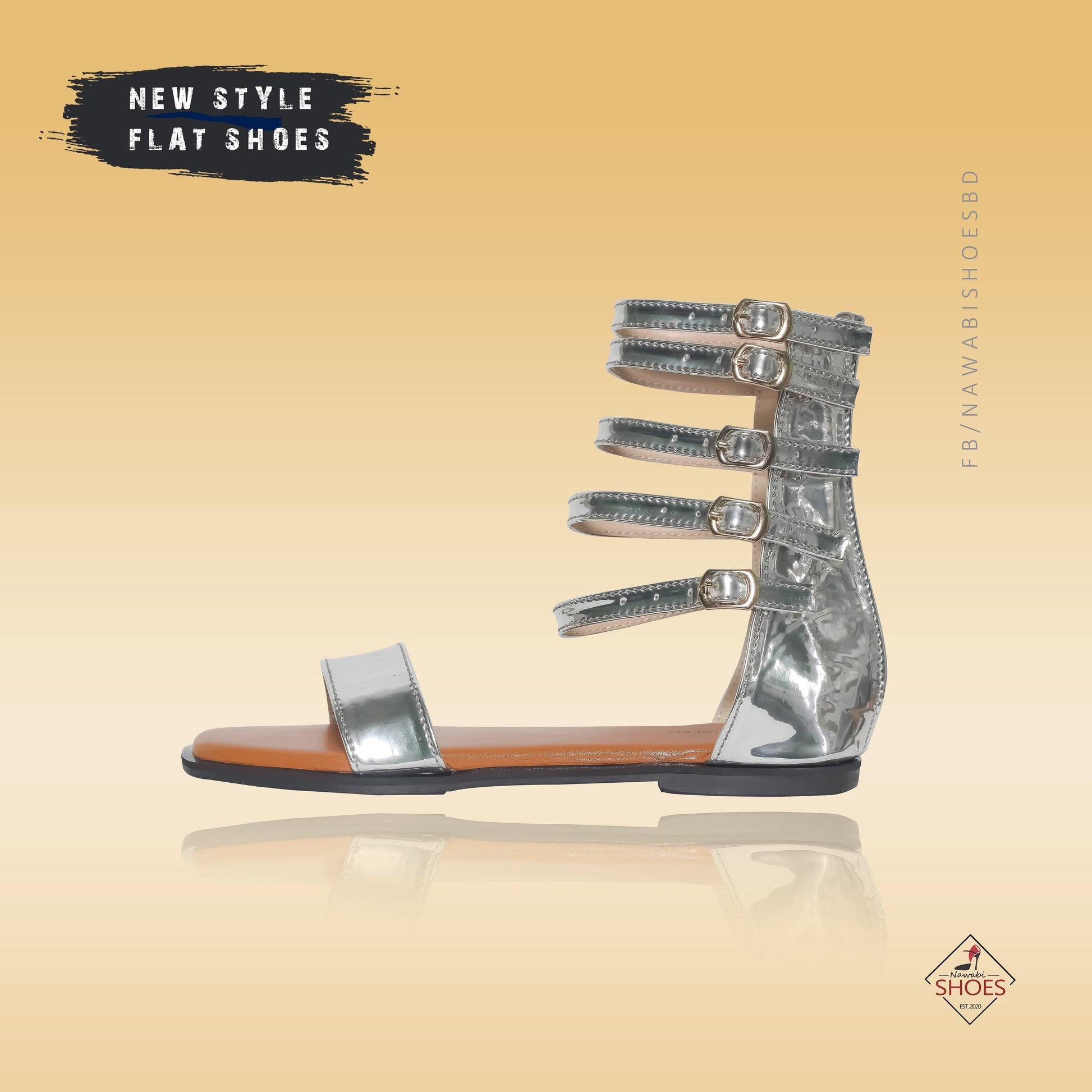 Silver Ankle Strap Glitter Gladiator Women's Flat Sandals-Nawabi Shoes BD