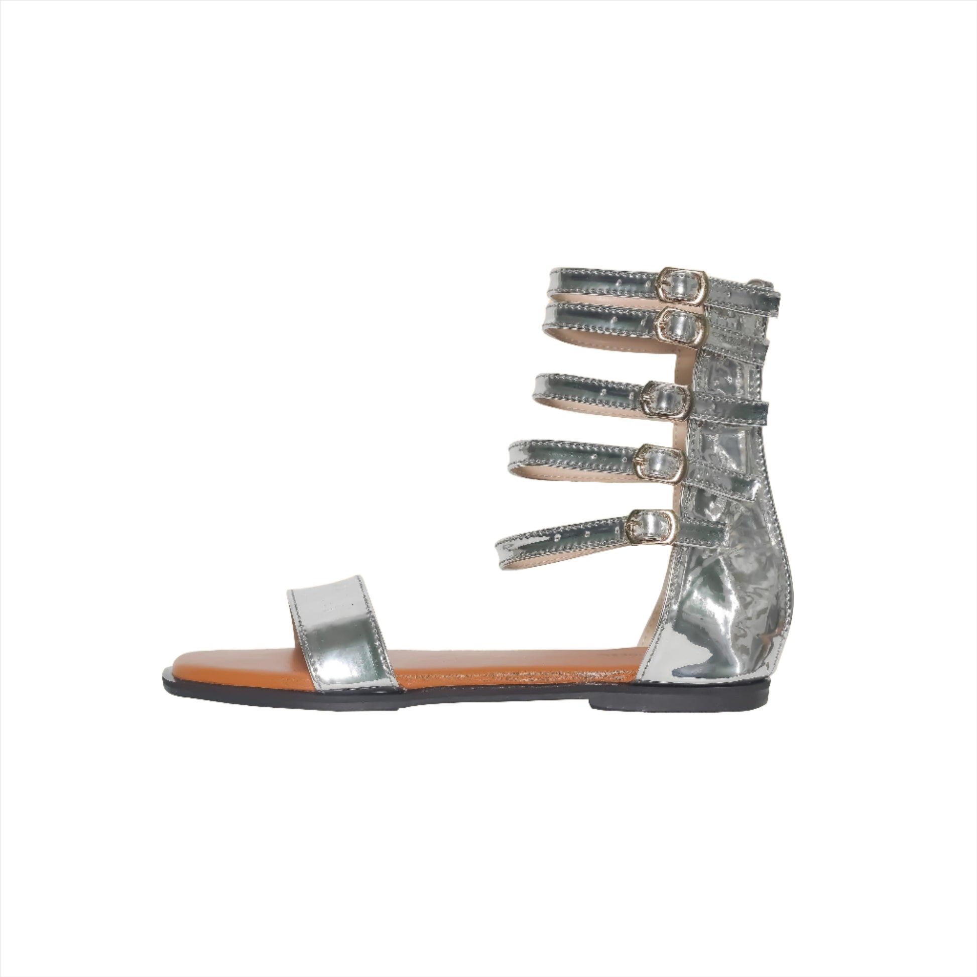 Silver Ankle Strap Glitter Gladiator Women's Flat Sandals-Nawabi Shoes BD