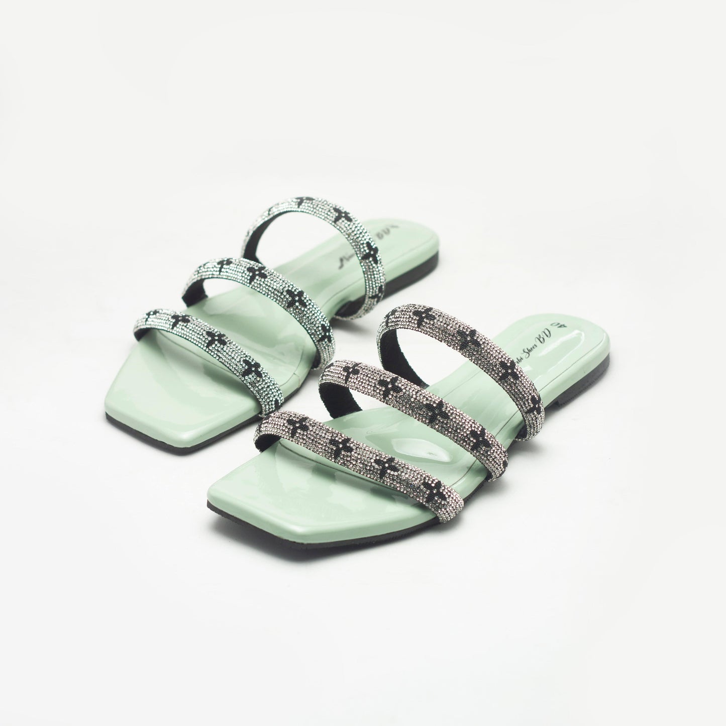 Dark Sea Green Strappy Women's Flat Sandals-Nawabi Shoes BD