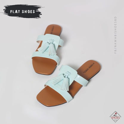 Cyan Slip On Women's Flat Sandals-Nawabi Shoes BD