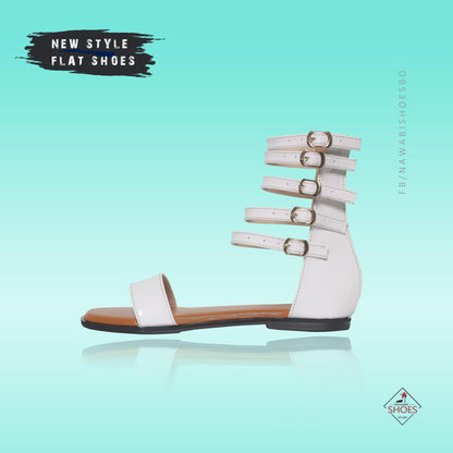 White Ankle Strap Glitter Gladiator Women's Flat Sandals-Nawabi Shoes BD