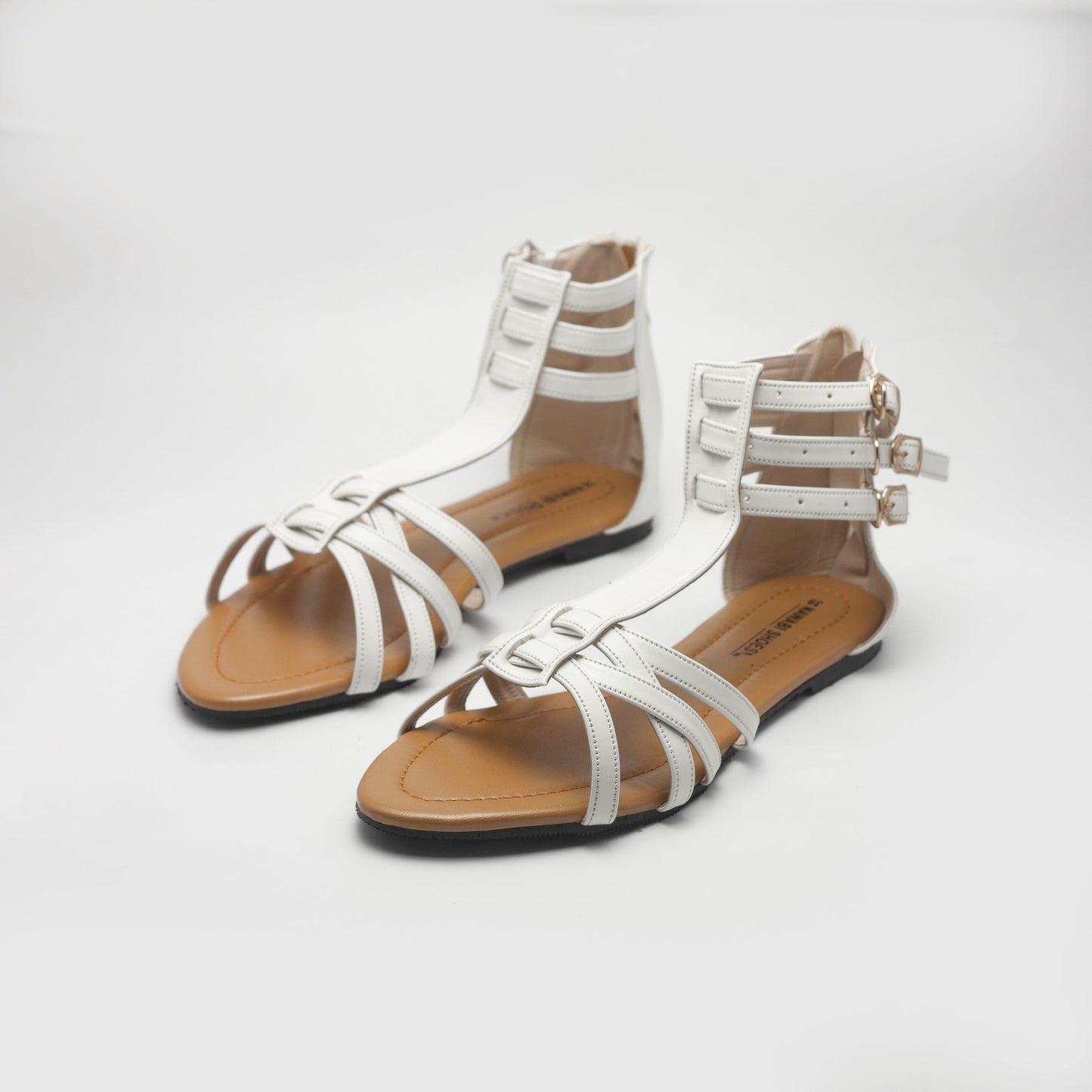 White Cross Strap Zipper Women's Flat Sandals - Nawabi Shoes BD