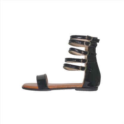 Black Ankle Strap Glitter Gladiator Women's Flat Sandals-Nawabi Shoes BD