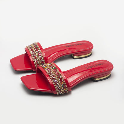 Red Everyday Slide Women's Flat Sandals-Nawabi Shoes BD