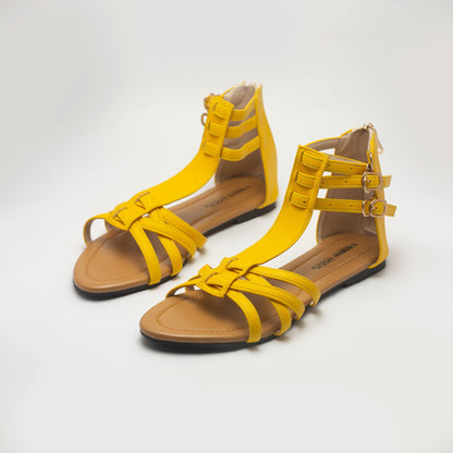 Yellow Cross Strap Zipper Women's Flat Sandals - Nawabi Shoes BD