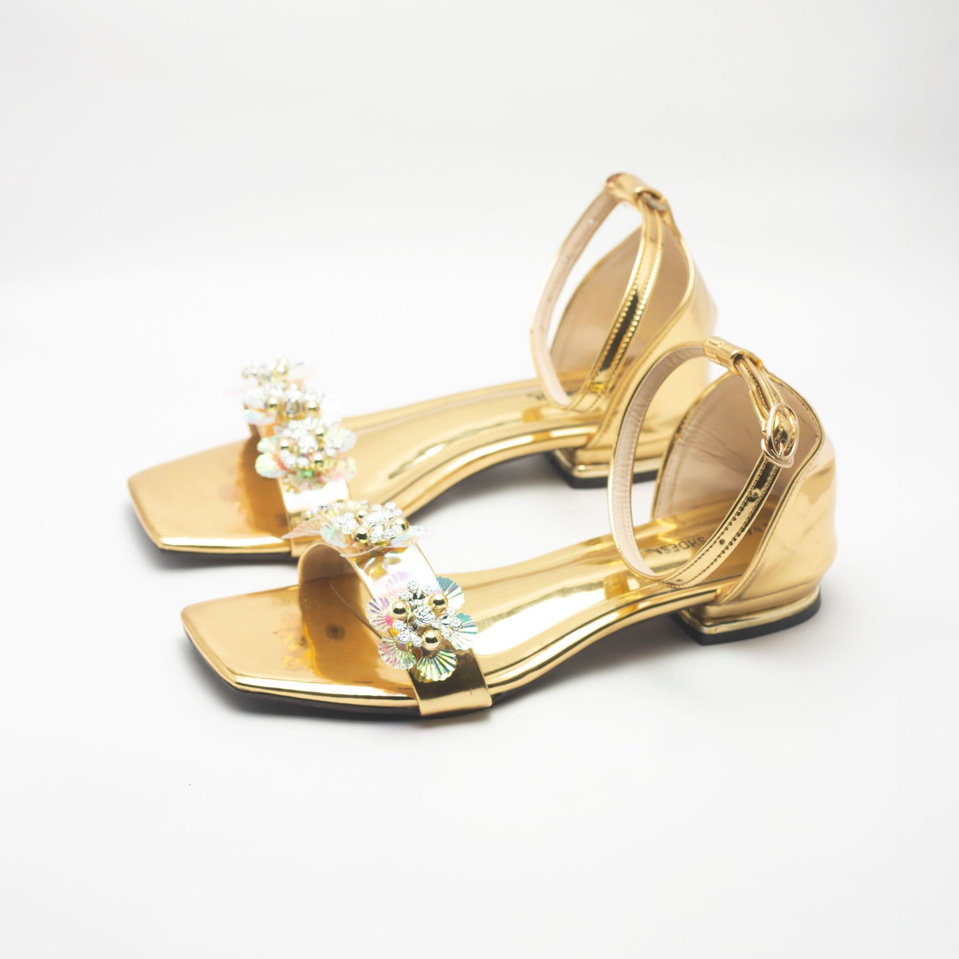 Gold Crystal Strappy Women's Flat Sandals- Nawabi Shoes BD
