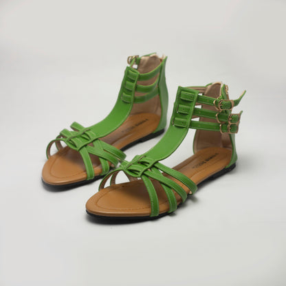 Green Cross Strap Zipper Women's Flat Sandals - Nawabi Shoes BD