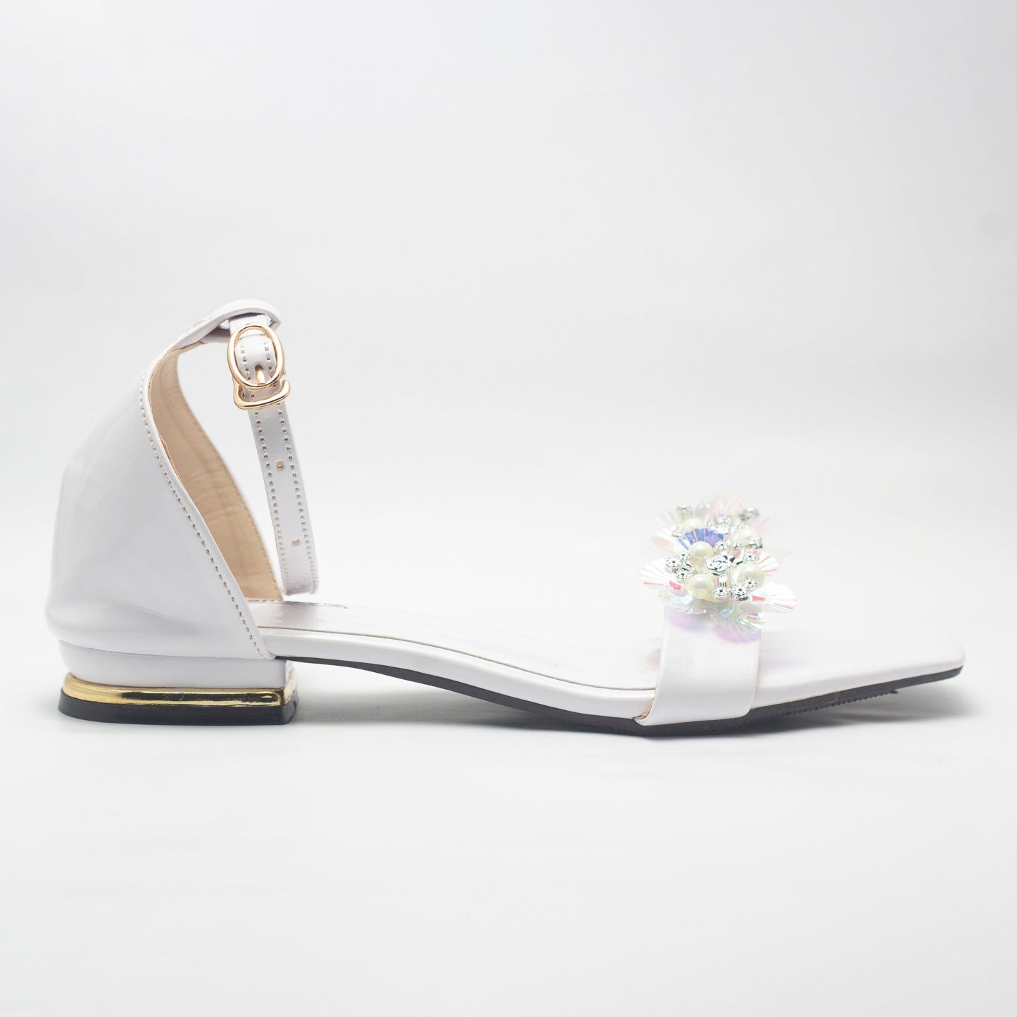 White Crystal Strappy Women's Flat Sandals- Nawabi Shoes BD