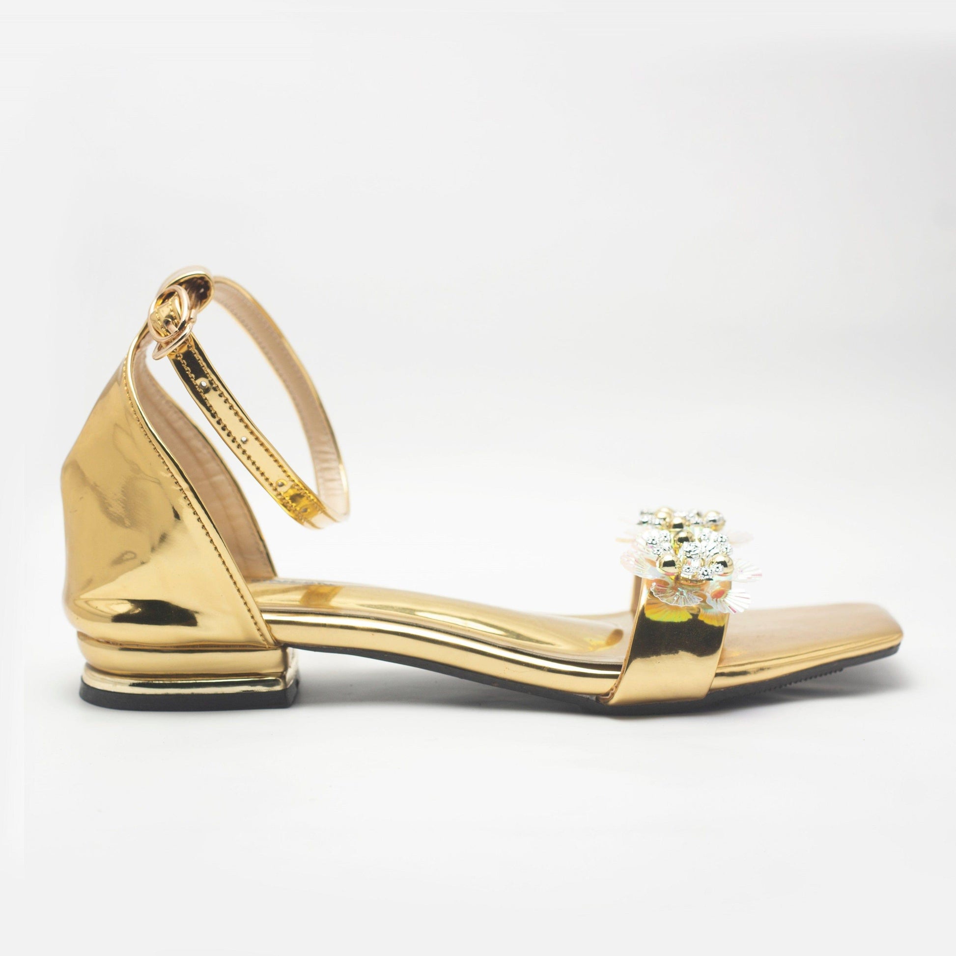 Gold Crystal Strappy Women's Flat Sandals- Nawabi Shoes BD