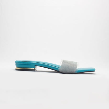 Blue Aqua Slide Women's Flat Sandals-Nawabi Shoes
