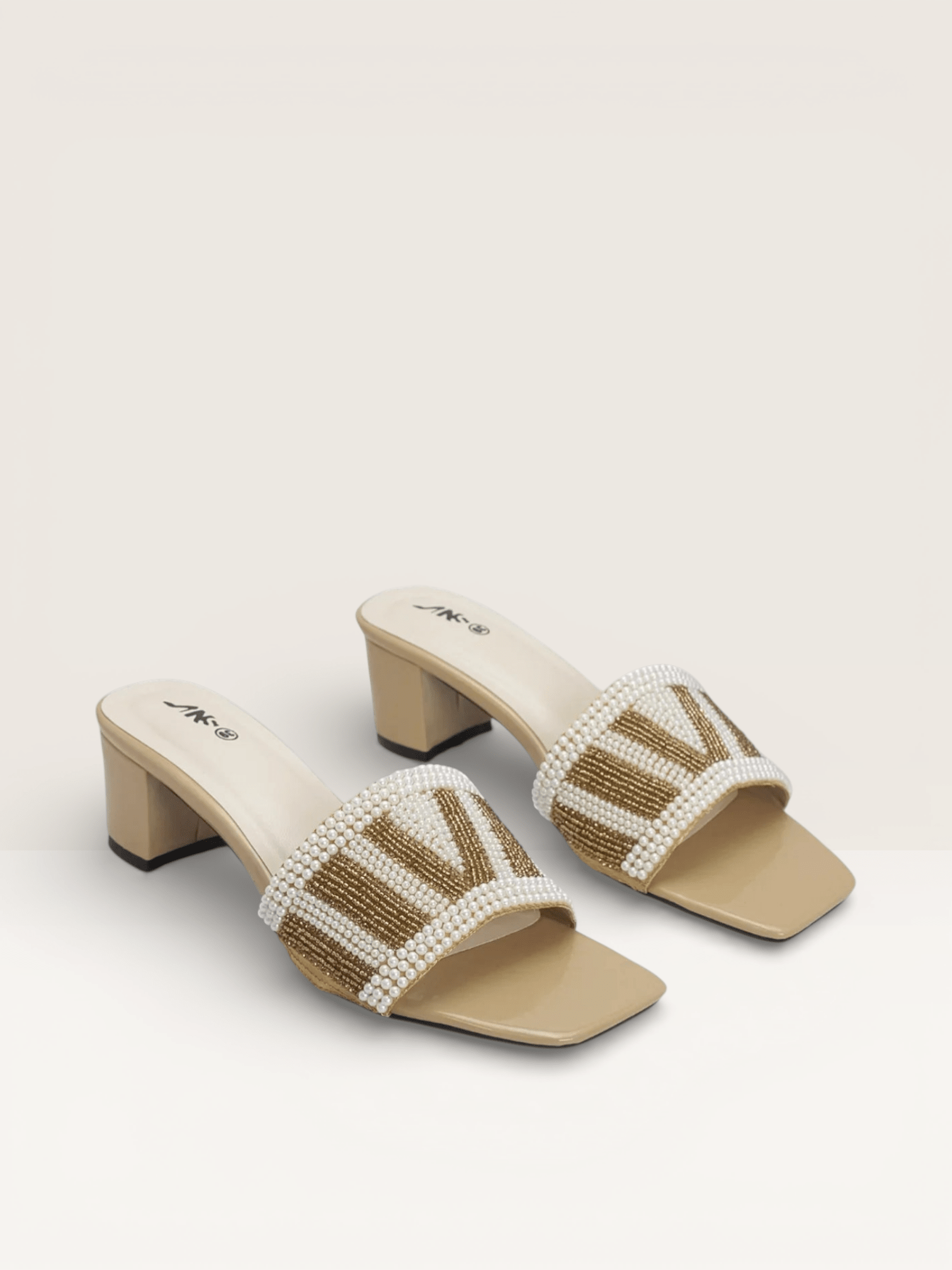 Women's Colorful Beaded Mules with Block Heel" - Nawabi Shoes BD - Nawabi Shoes BD