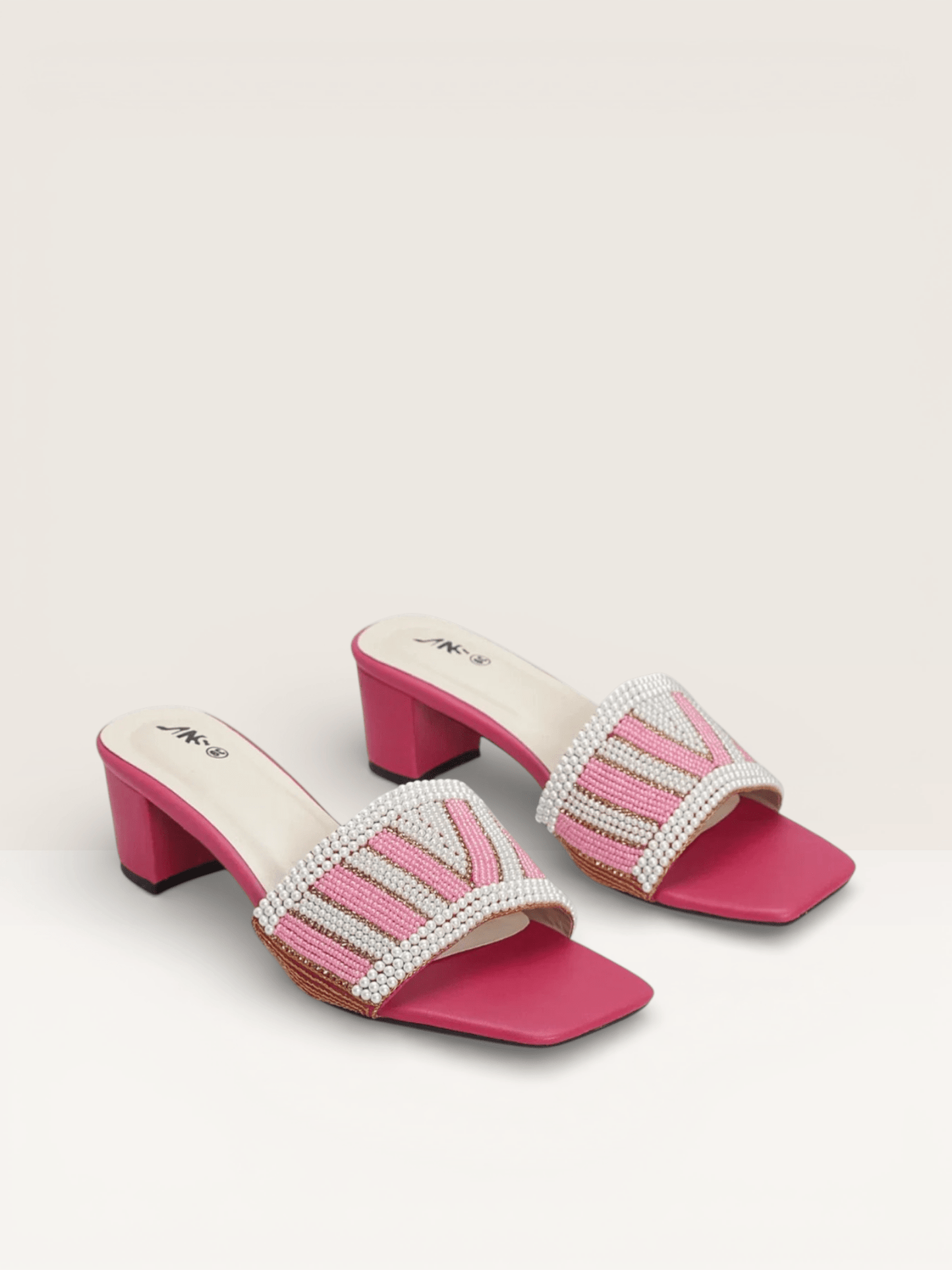 Women's Colorful Beaded Mules with Block Heel" - Nawabi Shoes BD - Nawabi Shoes BD