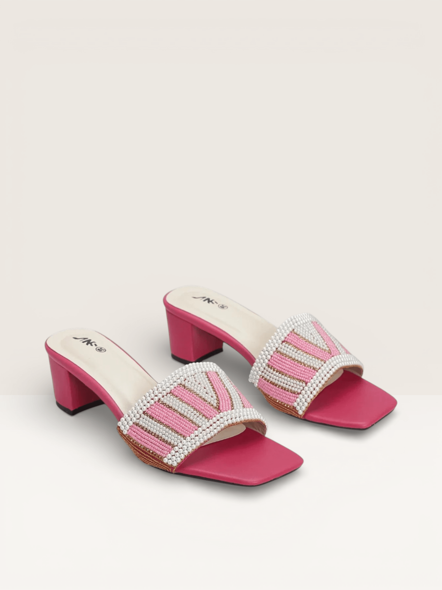 Women's Colorful Beaded Mules with Block Heel" - Nawabi Shoes BD - Nawabi Shoes BD