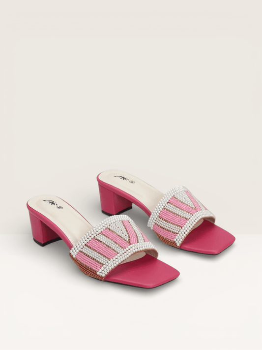 Women's Colorful Beaded Mules with Block Heel" - Nawabi Shoes BD - Nawabi Shoes BD