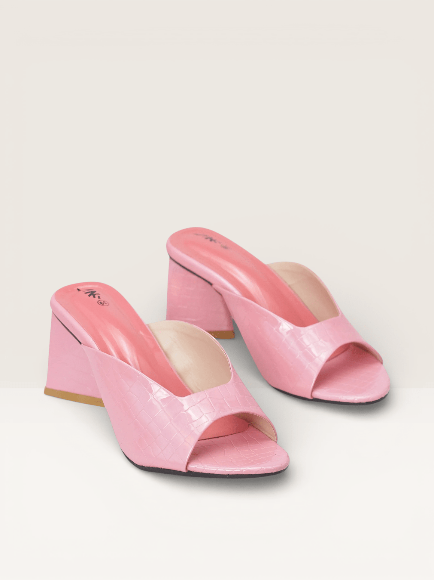 Women's Pink Mules with Croc - Embossed Texture and Block Heel | Nawabi Shoes BD - Nawabi Shoes BD