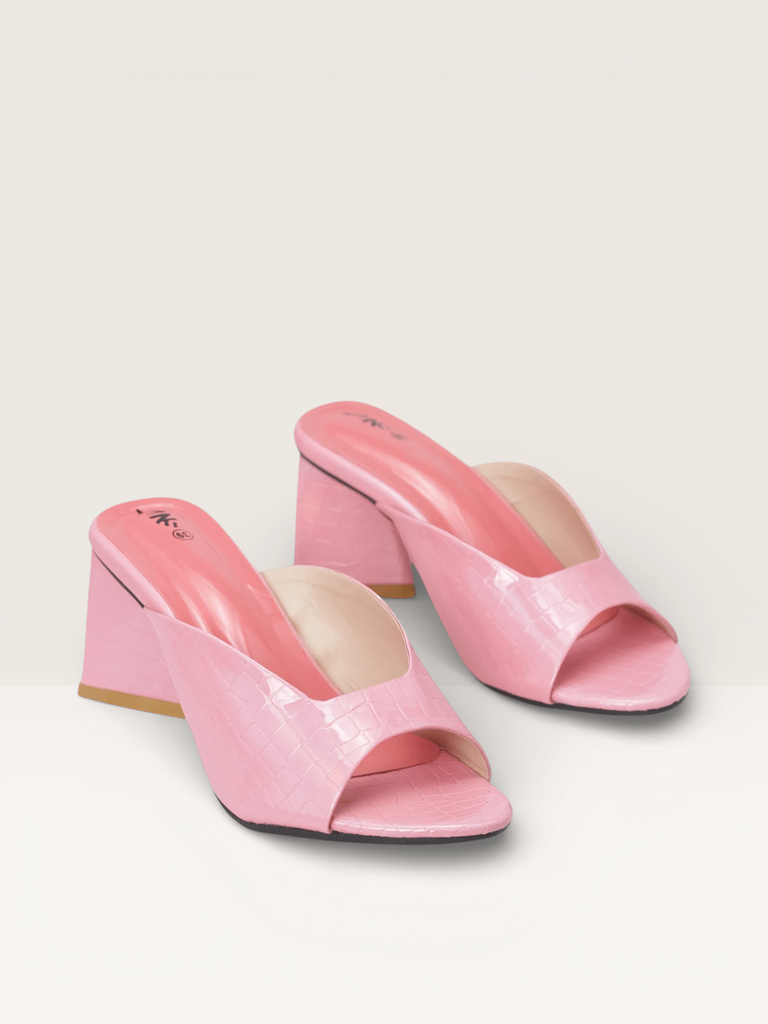 Women's Pink Mules with Croc - Embossed Texture and Block Heel | Nawabi Shoes BD - Nawabi Shoes BD