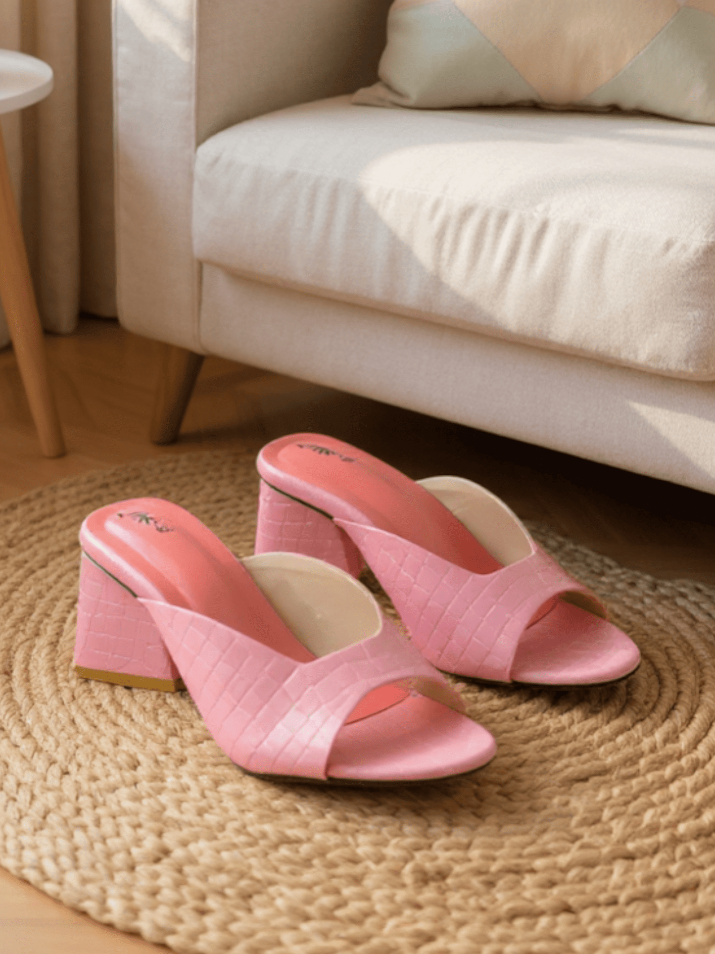 Women's Pink Mules with Croc - Embossed Texture and Block Heel | Nawabi Shoes BD - Nawabi Shoes BD