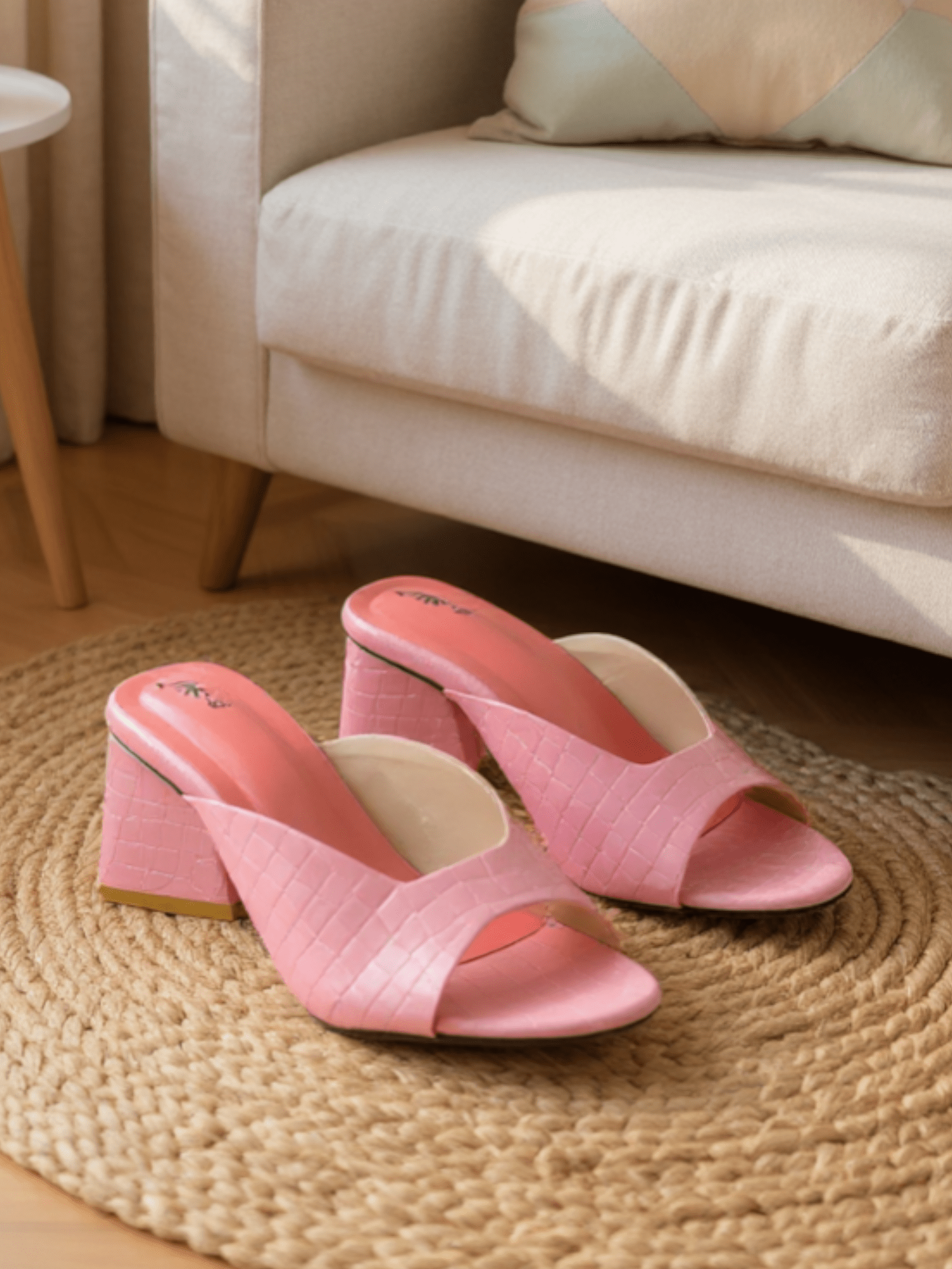 Women's Pink Mules with Croc - Embossed Texture and Block Heel | Nawabi Shoes BD - Nawabi Shoes BD