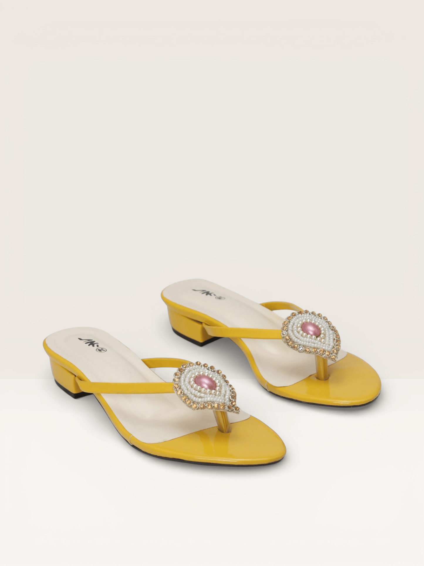 Yellow Sandals with Beaded Teardrop Detail and Block Heel | Nawabi Shoes BD - Nawabi Shoes BD