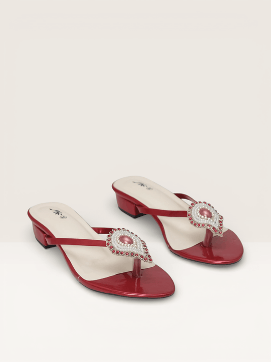 Yellow Sandals with Beaded Teardrop Detail and Block Heel | Nawabi Shoes BD - Nawabi Shoes BD