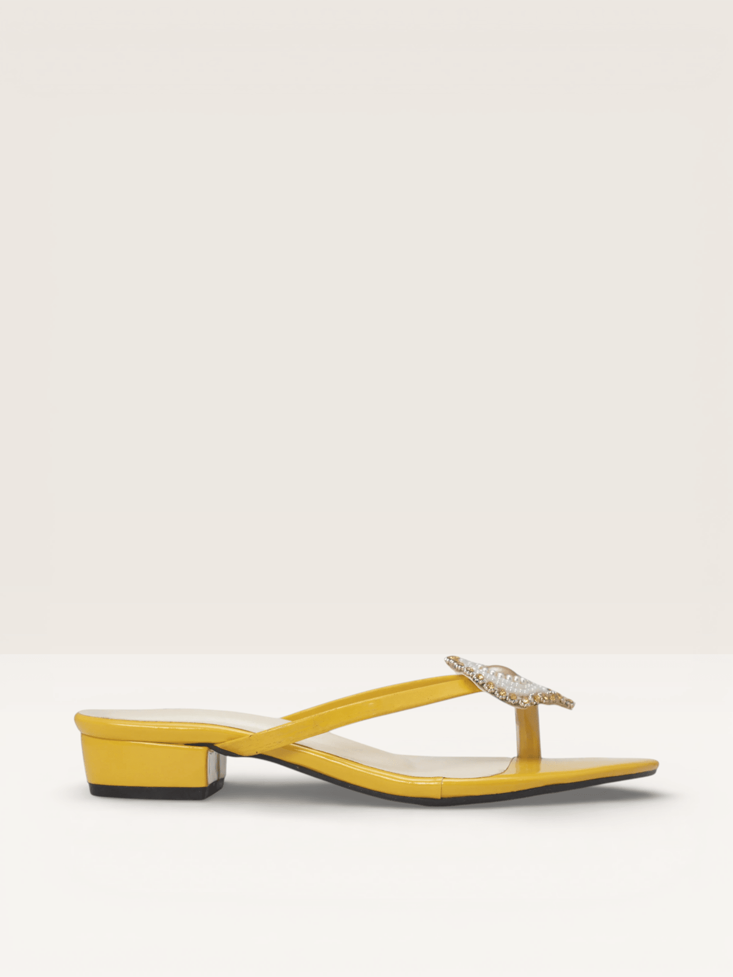 Yellow Sandals with Beaded Teardrop Detail and Block Heel | Nawabi Shoes BD - Nawabi Shoes BD